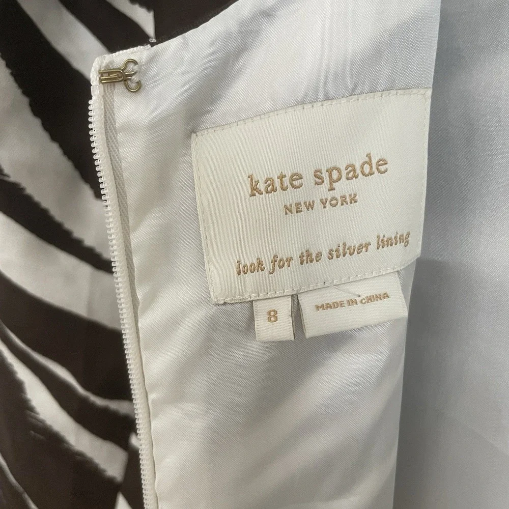 KATE SPADE New York Brown‎ Cream Print Knee Length Dress Size 8 Wedding